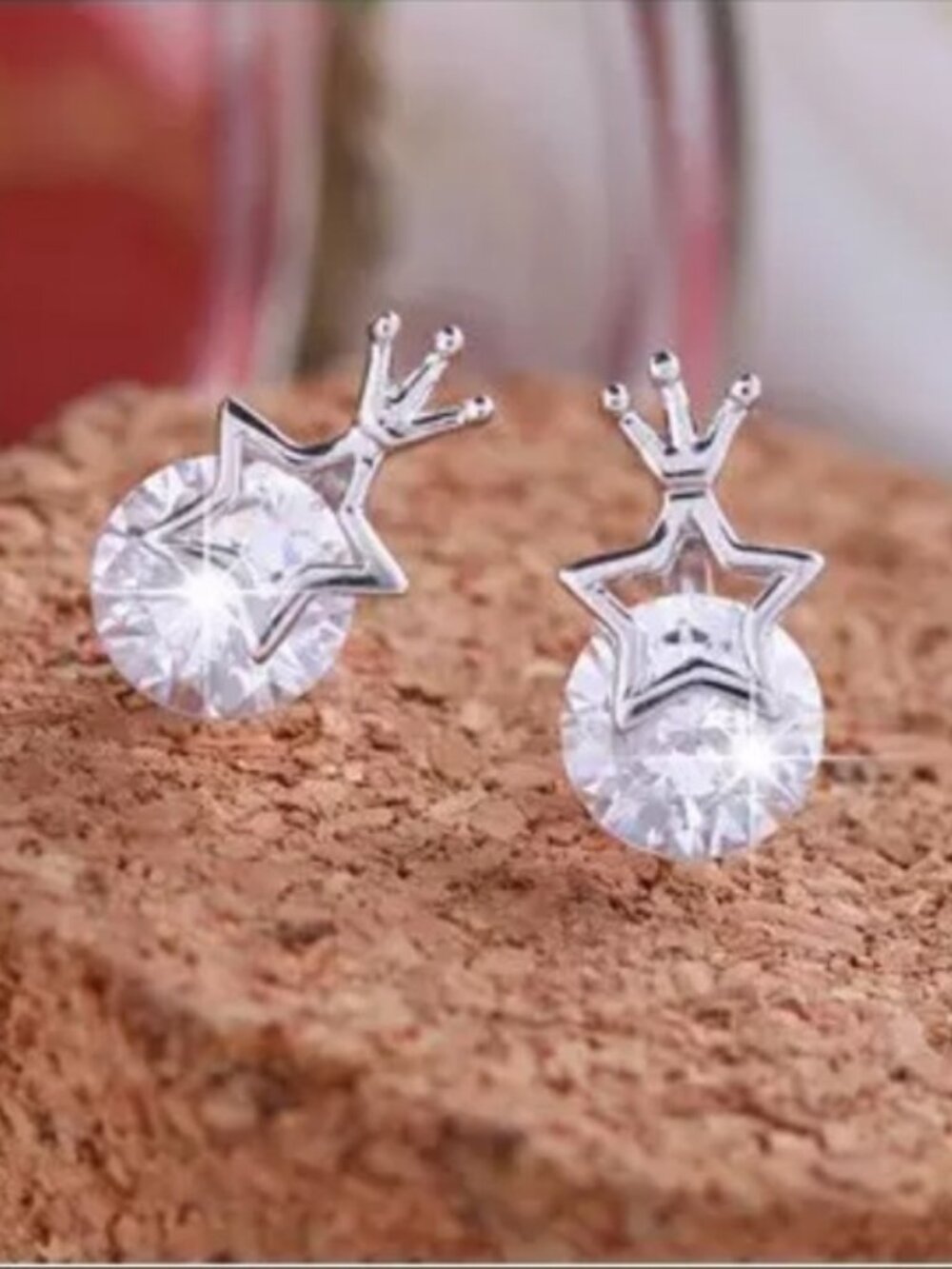 S Silver 925 Cubic Zircon Crown Stud Earrings